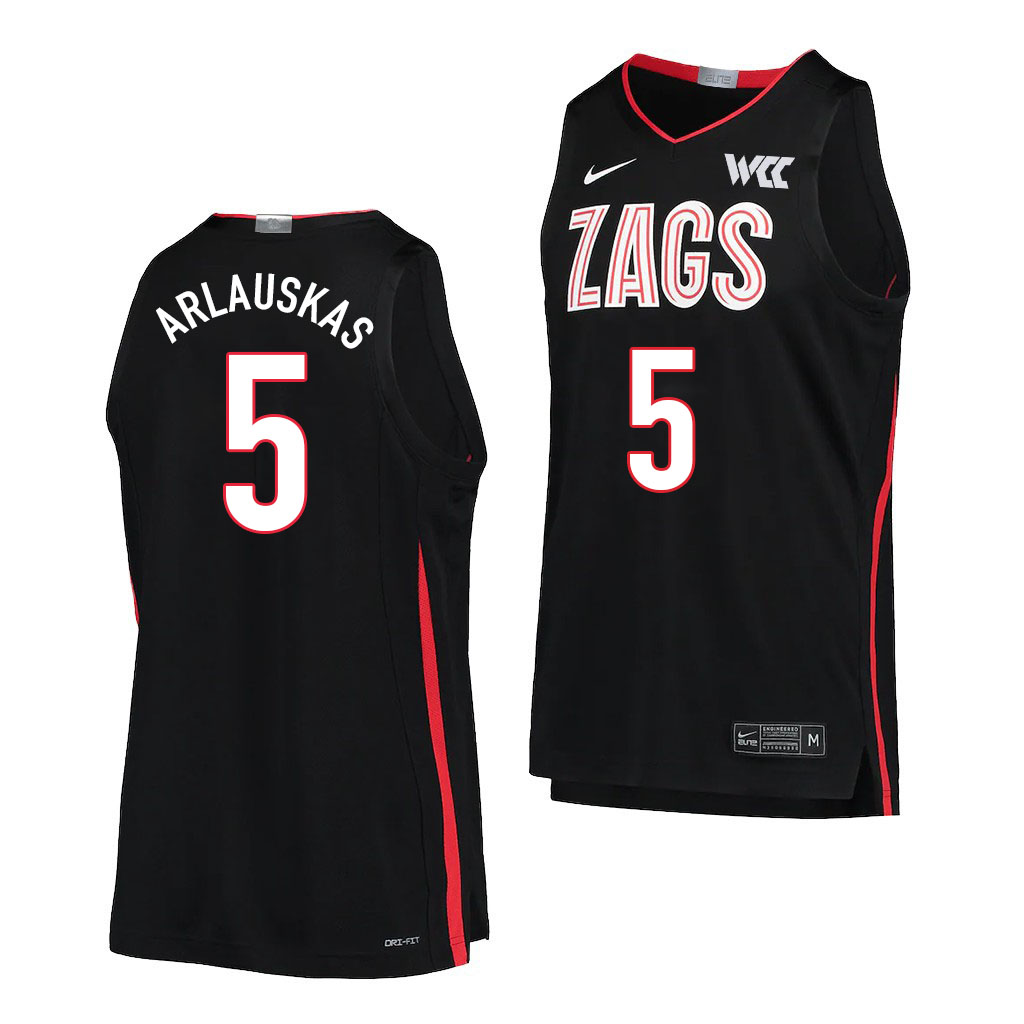Men #5 Martynas Arlauskas Gonzaga Bulldogs College Basketball Jerseys Sale-Black - Click Image to Close